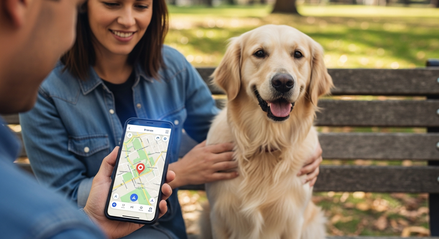 Owner tracking dog location on smartphone map